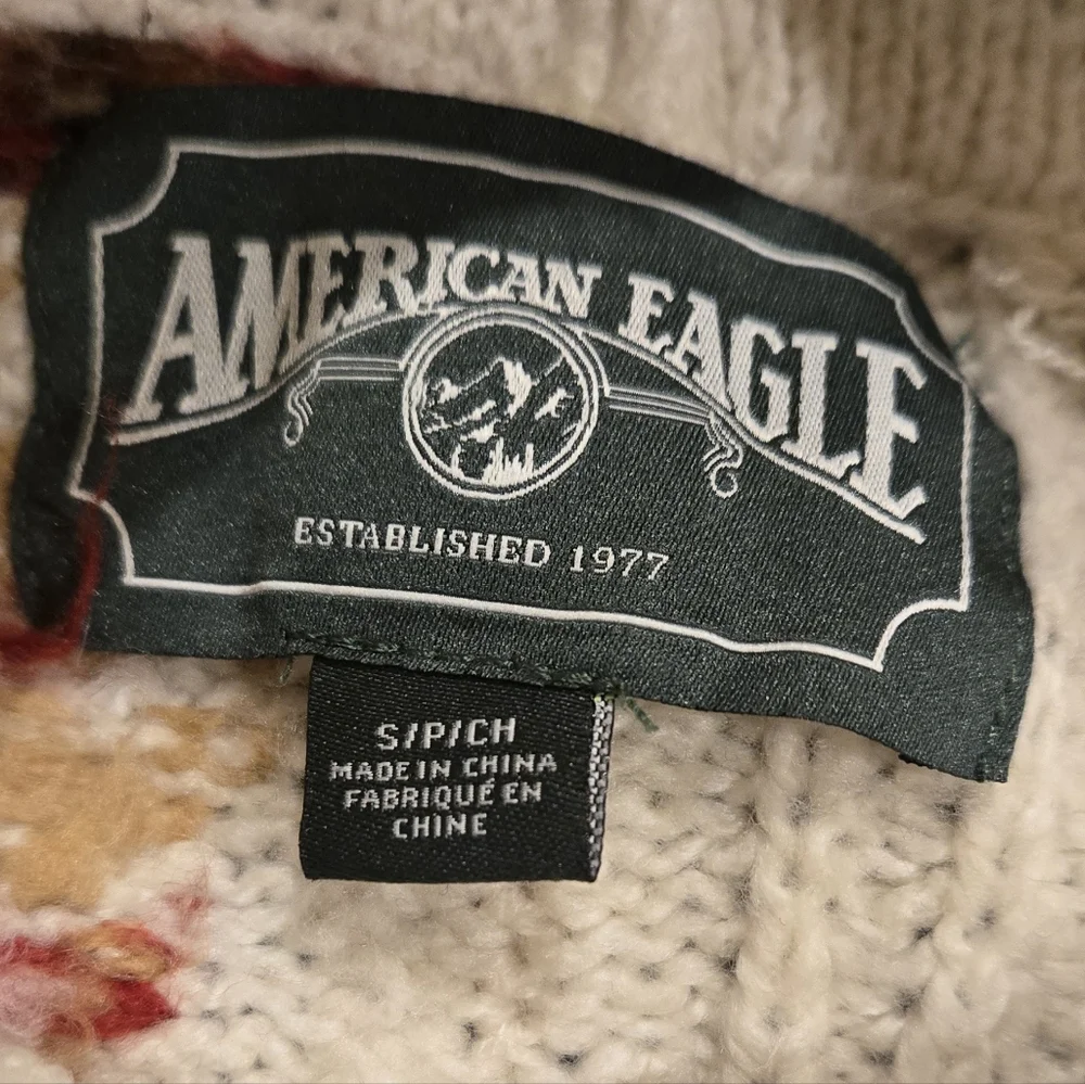 American Eagle Outfitters Cream Fair Isle Colorblock Turtleneck Sweater - Picture 8 of 9